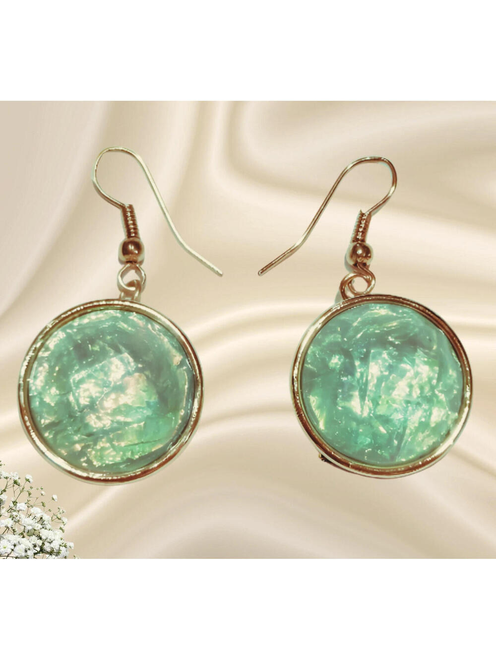 Green w/ Gold Tone Dangle Earrings 1.75" Statement Fashion Jewelry for Women NEW